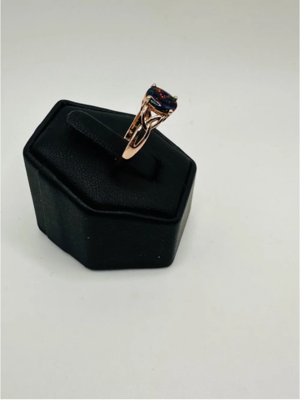 925 Sterling Silver Rose Gold Ring SIZE 7 Stone Multicolor Black Lab Opal NWT